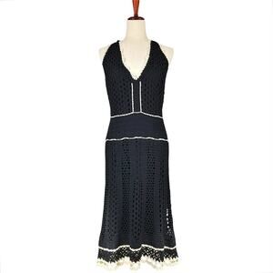 BY MALENE BIRGER Crochet Halter Black & Ivory Midi Dress Size S (fits like M/8)